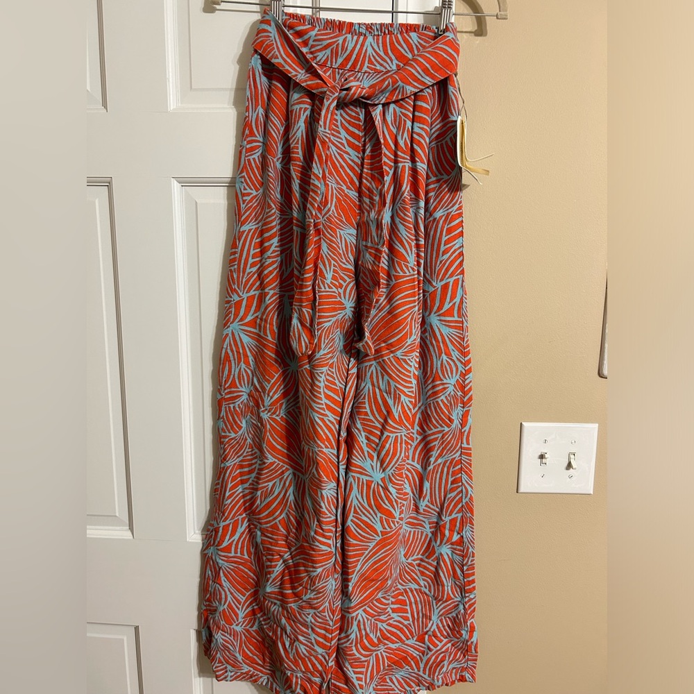 Small wide leg pants linen blend